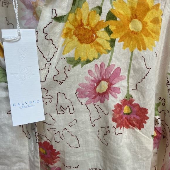 Calypso St. Barths Cream Button Down Crop Top with Tie Front - Picture 4 of 8